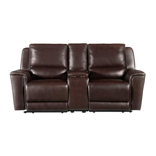 Wylde 79 in. Palais Dark Brown Leather Solid Power Motion Loveseat with Console (Seats 2)