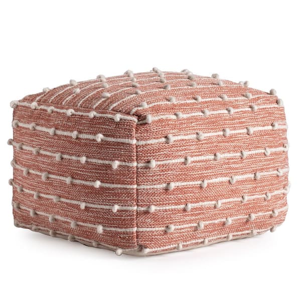 Brownstone 22 in. x 22 in. x 16 in. Red and Ivory Pouf