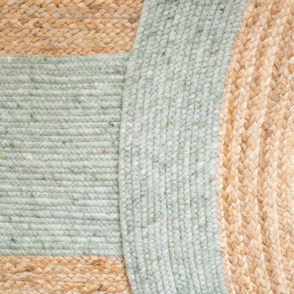 Handmade Sage and Gold Braided Wool Cotton Round Rug