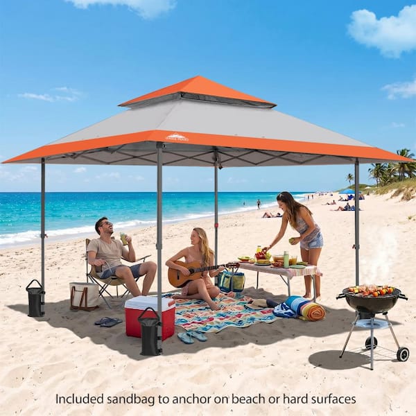 13 ft. x 13 ft. Straight Leg Outdoor Pop Up Canopy Tent with Auto Extending Eaves and 4-Sand Bags