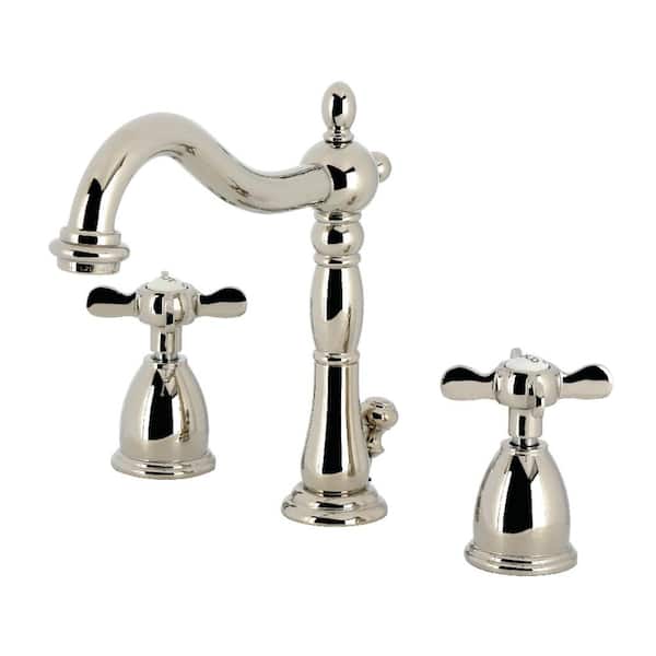 Essex Deck Mount 2-Handle 8 in. Widespread Bathroom Sink Faucet with Brass Pop-Up in Polished Nickel