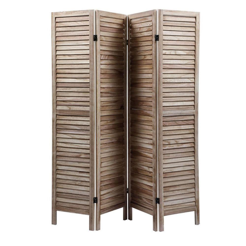 4-Panel Light Brown Folding Room Divider Freestanding Privacy Screen Panels