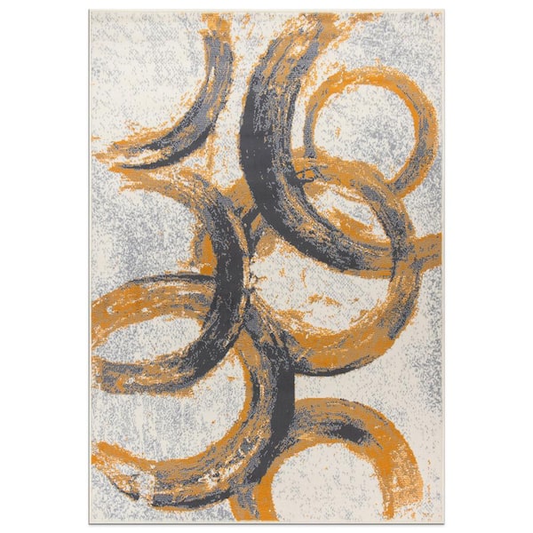 World Rug Gallery Contemporary Abstract Circles Yellow 7 ft. 10 in. x 10 ft. Area Rug