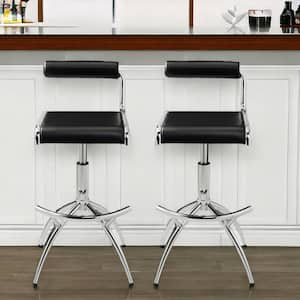 23 in. Black Low Back Metal Adjustable Height Bar Chair with Faux Leather Seat Set of 2