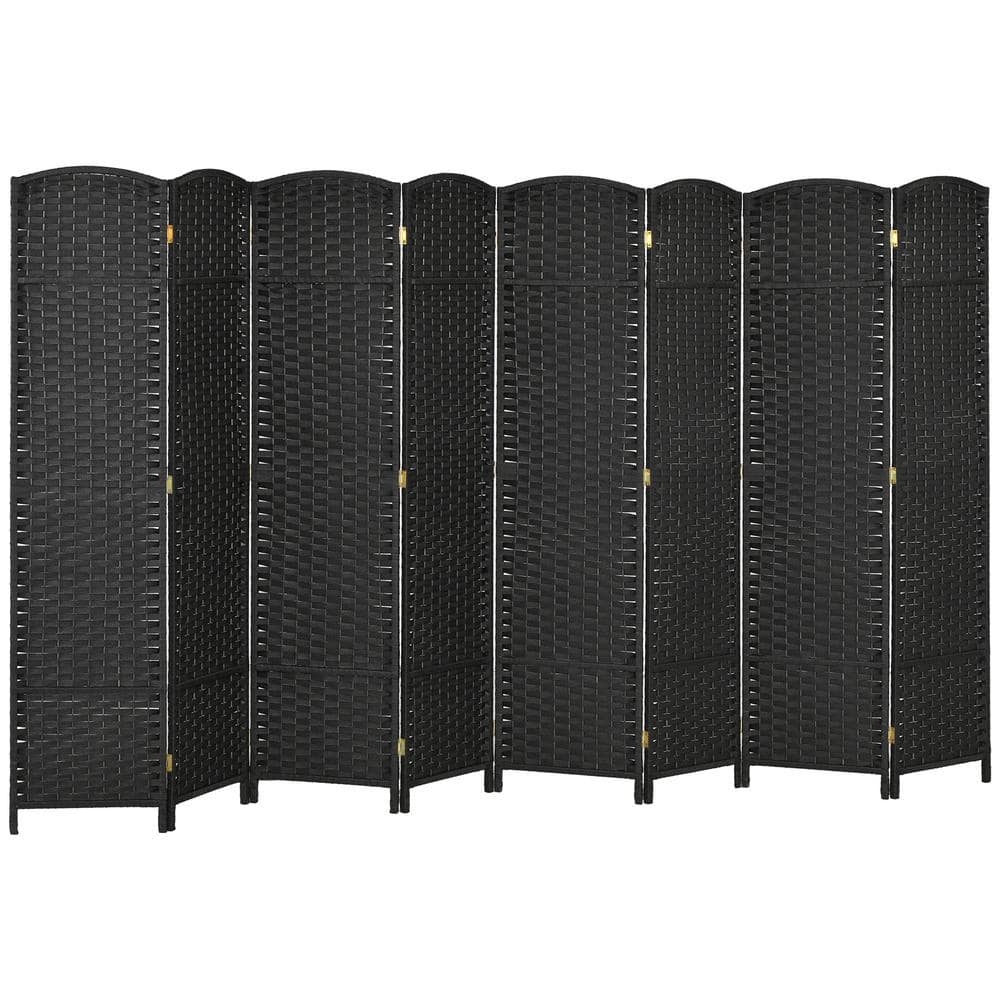 Black 8-Panel Folding Polypropylene Room Divider with Pine Frame