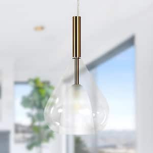 10 in. 1-Light Gold Modern Cottage Clear Glass Shade Teardrop Dome Hanging Pendant Light Fixture for Kitchen Island