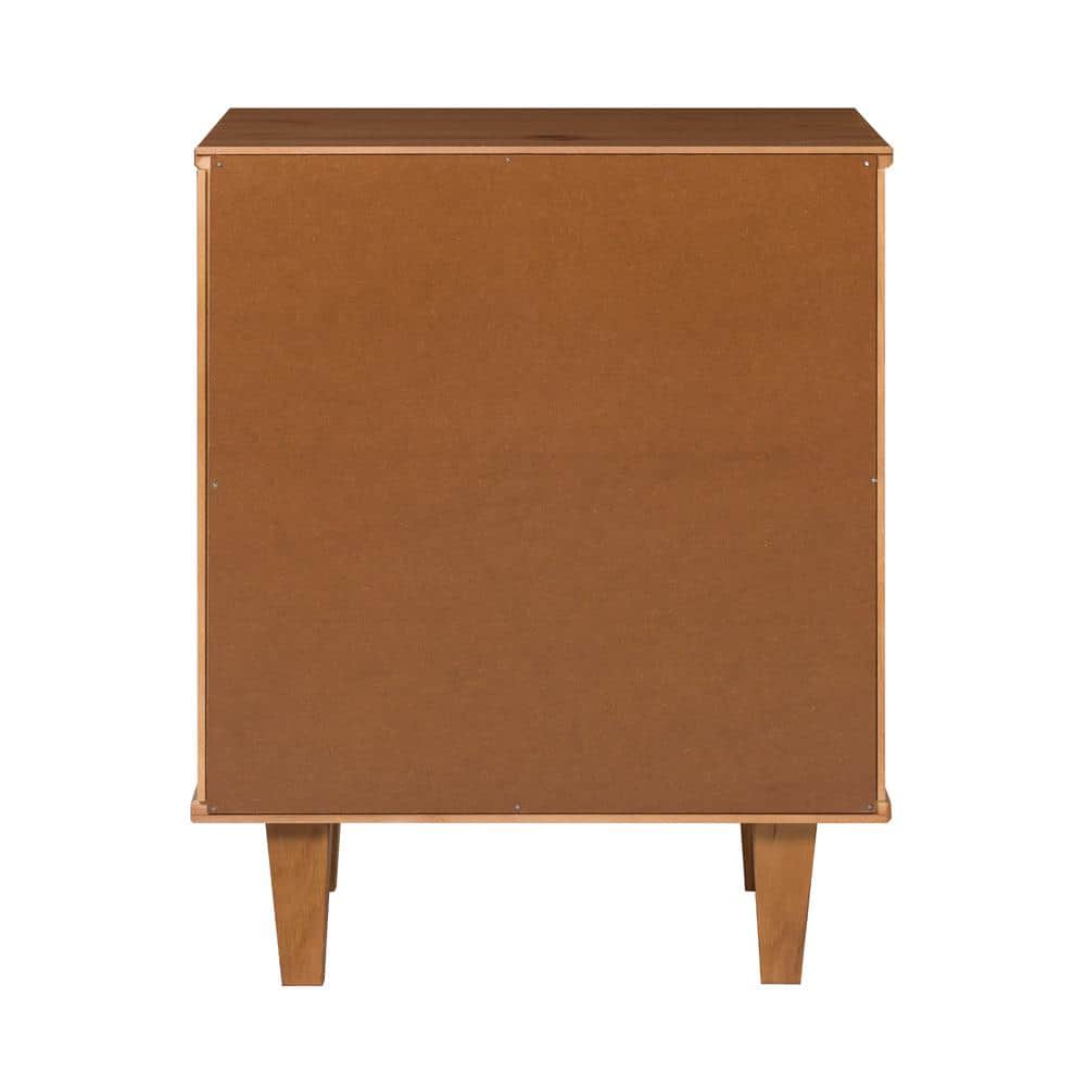Caramel Solid Wood 2-Drawer Mid-Century Modern Nightstand