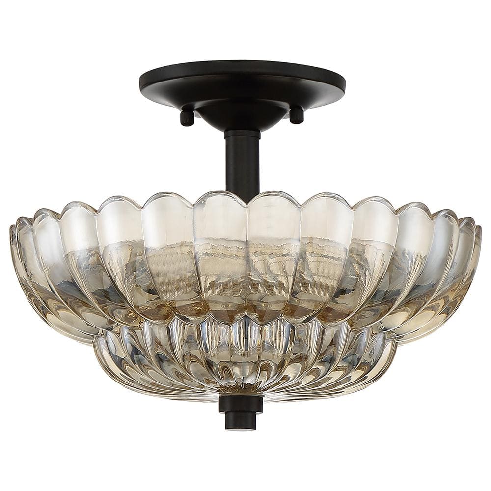 Amber Glass Mottled Cocoa Semi-Flush Mount Light