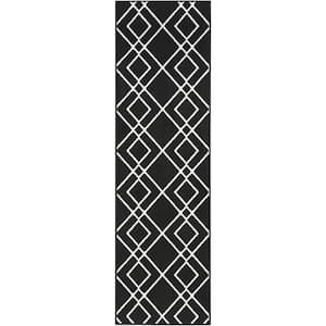 Modern Lines Black 2 ft. x 7 ft. Geometric Contemporary Kitchen Runner Area Rug