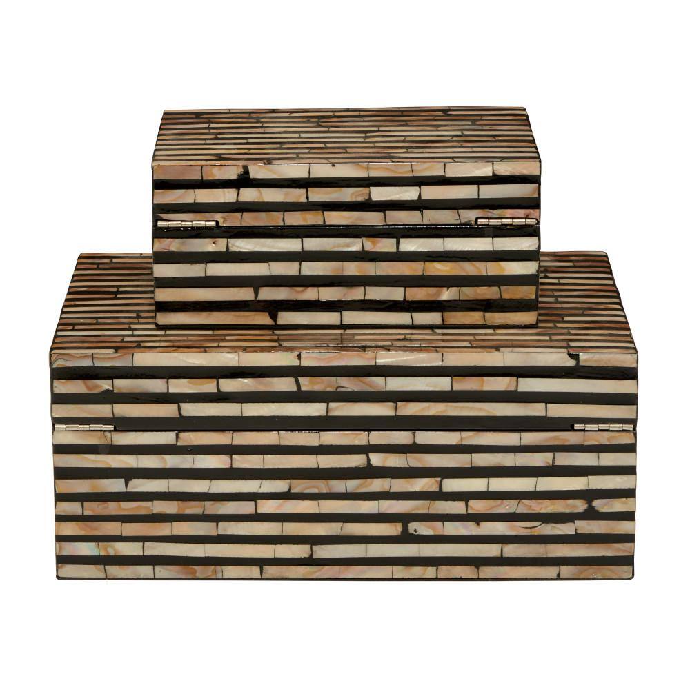 Set of 2 Black and Mother of Pearl Stackable Wooden Boxes