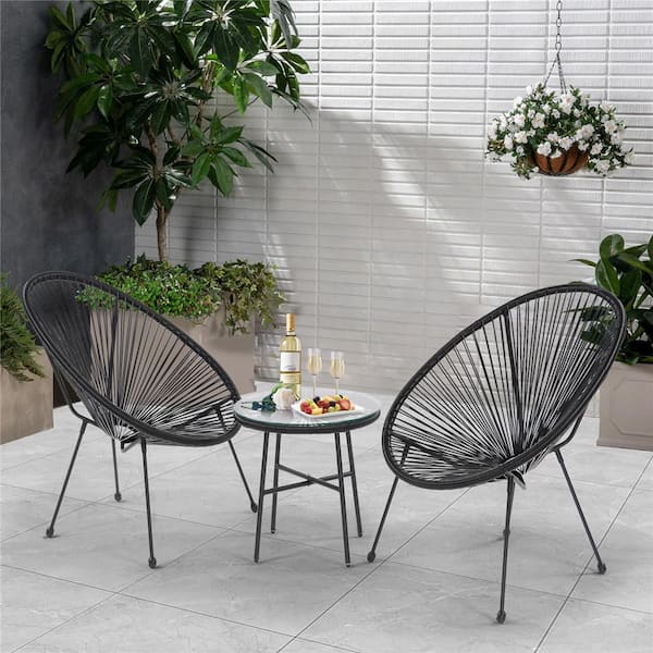 AULEDIO Metal Frame All-Weather Wicker Outdoor Dining Chair in Black 3 Set of 2 Chairs Included