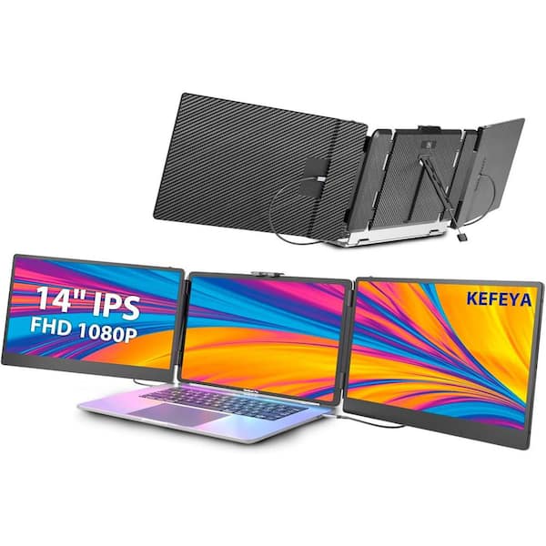 14 in. Portable Monitor Triple Screen Extender 1080P FHD in Black