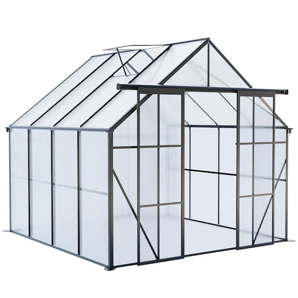 8 x 8 ft. Black Double Door Polycarbonate Greenhouse Raised Base and Anchor Aluminum Heavy Duty Walk-in Greenhouses