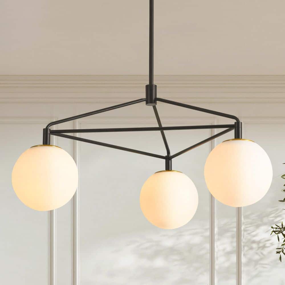Fairley 3-Light Modern Matte Black Geometric Globe Dimmable Chandelier with Frosted Glass Shades price history on PriceWatchPro