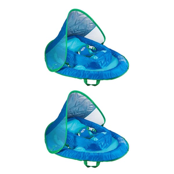 SwimWays Inflatable Infant Baby Spring Pool Float with Canopy, Blue (2-Pack)