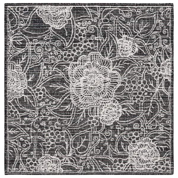 SAFAVIEH Ebony Black/Ivory 6 ft. x 6 ft. Floral Square Area Rug