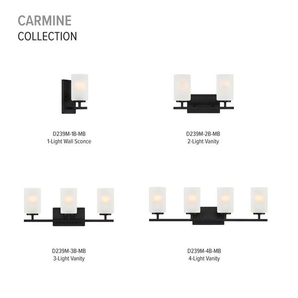 Designers Fountain - Carmine 14 in. 2-Light Matte Black Modern Vanity Light with Etched Glass Shades