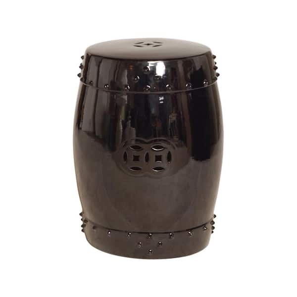 Emissary Drum 18.5 in. H Black Round Ceramic Garden Stool