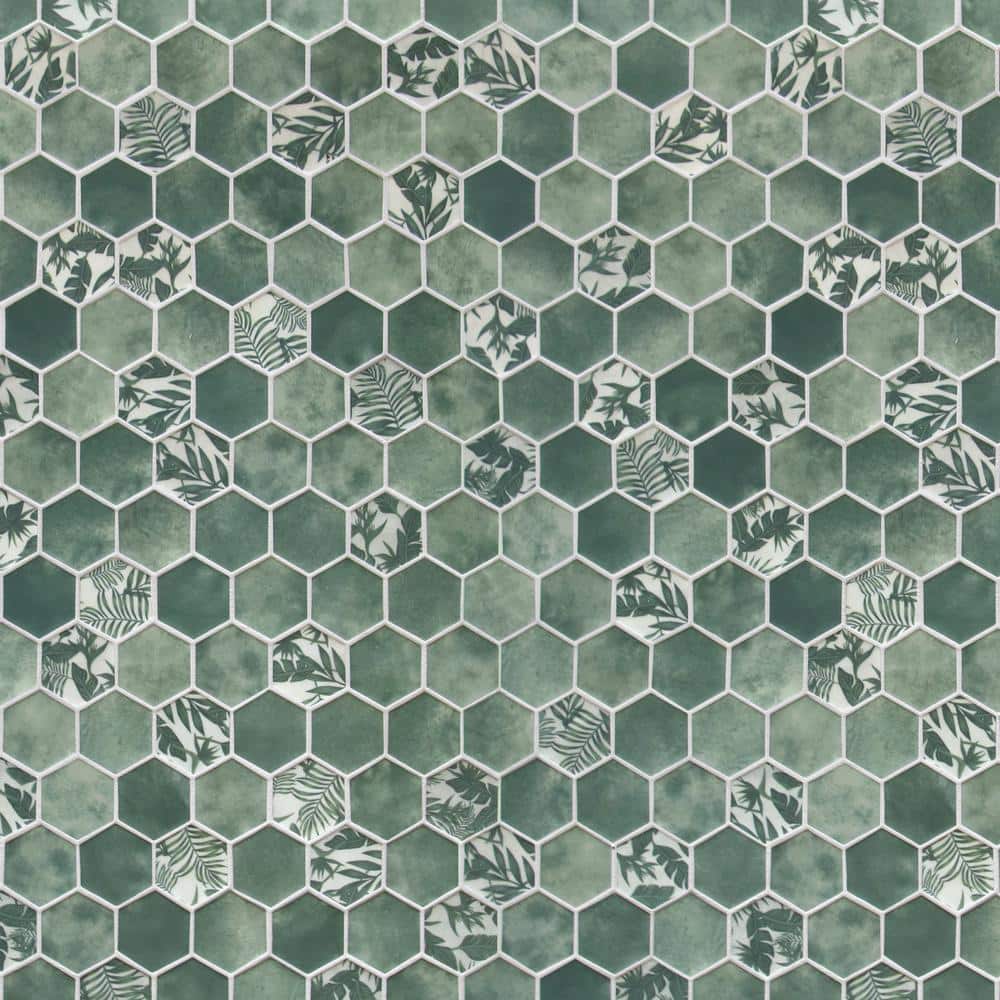 Green Hexagon Recycled Glass Mosaic Tile Sheets