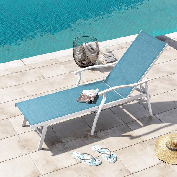 Crestlive Products 1-Piece Aluminum Adjustable Outdoor Chaise Lounge in Blue