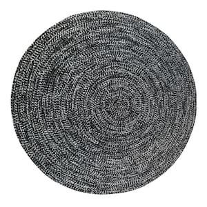 Chenille Tweed Braid Collection Black & Gray 96" Round 100% Polyester Reversible Indoor Area Rug