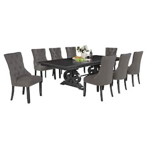Jade 9-Piece Rectangle Gray Dining Set with Gray Linen Fabric.