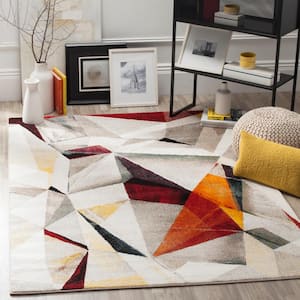 Porcello Light Gray/Orange 7 ft. x 7 ft. Square Abstract Area Rug
