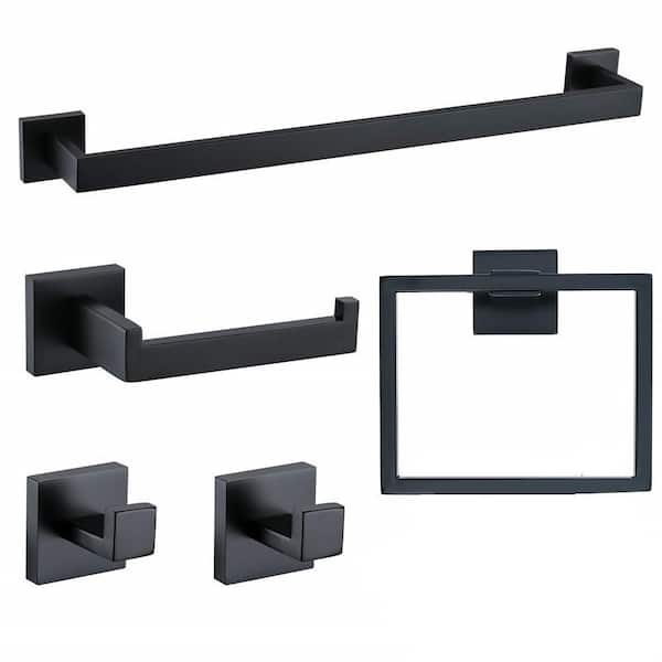 5 Pieces Bath Hardware Set in Matte Black