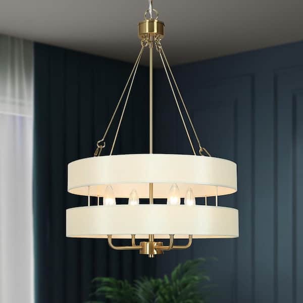 Uolfin Modern Gold Drum Bedroom Chandelier, 4-Light Farmhouse Copper Gold  Dining Room Chandelier with Fabric Shade 62808NBRJIF4768 - The Home Depot