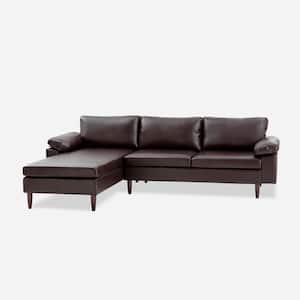 Chrissie 109 in. W Vegan Leather Mid-Century Sectional Sofa in Brown with Solid Wood Legs