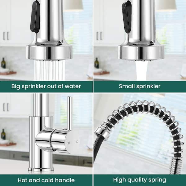 Single Handle 17.3 in. H Pull Down Sprayer Kitchen Faucet 360° Spout Swivel with Pull Out Spray in Polished Chrome