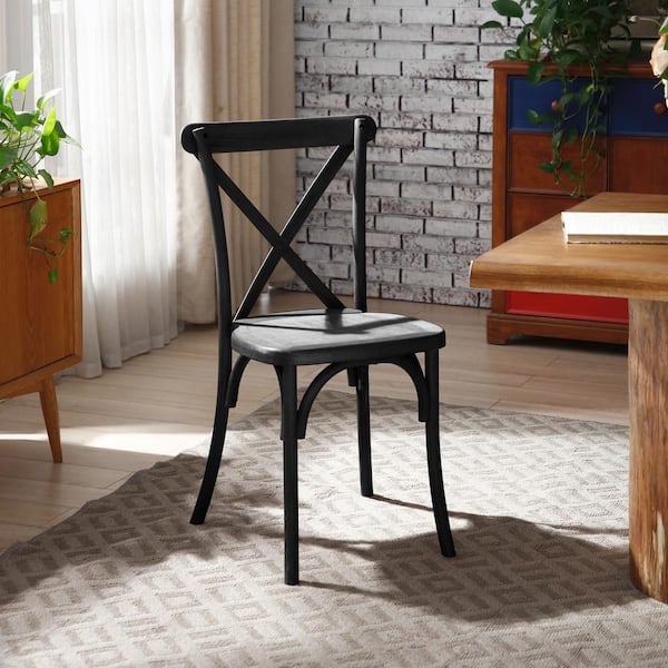 Unbranded 2-Piece Outdoor Resin X Back Chair Dining Chair, Vintage Natural Mid-Century Chair Modern Farmhouse Chair, Black