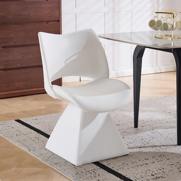 Louise Minimalist White Faux Leather Upholstered Swivel Dining Chair Set of 1