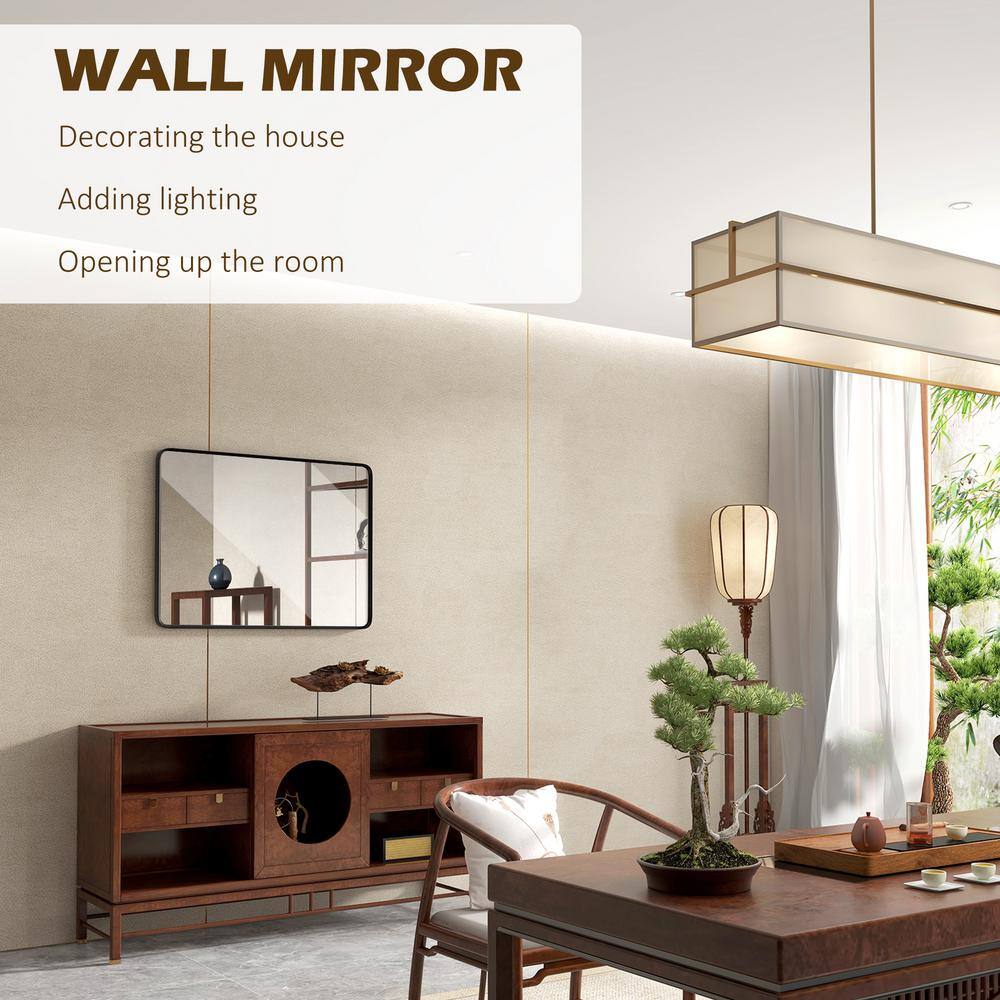 Black Aluminum Framed Rectangular Wall Mirror, 30'' x 22''