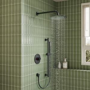 2-Spray Wall Mount Dual Shower Head and Handheld Shower with Easy to Install in Matte Black (Valve Included)