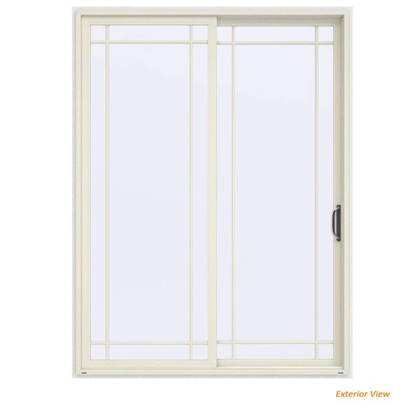 JELD-WEN 72 in. x 96 in. V-4500 Contemporary Vanilla Painted Vinyl Right-Hand 9 Lite Sliding Patio Door w/White Interior