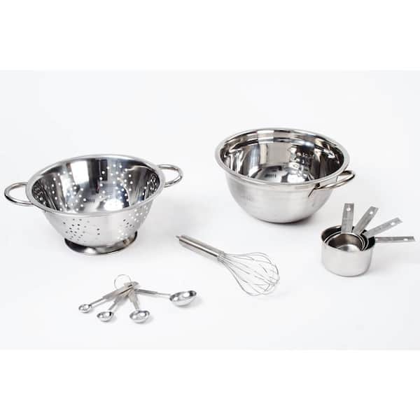 Unbranded 11-Piece Stainless Steel Mixing Bowl Set with Colander Whisk, Measuring Cups and Spoons
