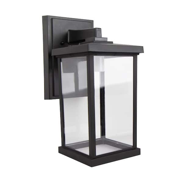 Artisan Large Square 14.40 in. Black Outdoor Hardwired Lantern Sconce with Clear Diffuser No Bulb Included