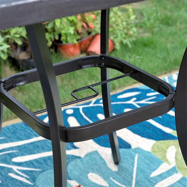 PHI VILLA 1.57 in. Black Square Metal Patio Outdoor Bistro Table