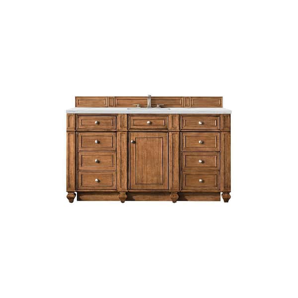 James Martin Vanities Bristol 60 in. W x 23.5 in. D x 34 in. H Single Bathroom Vanity in Saddle Brown with Ethereal Noctis Quartz Top