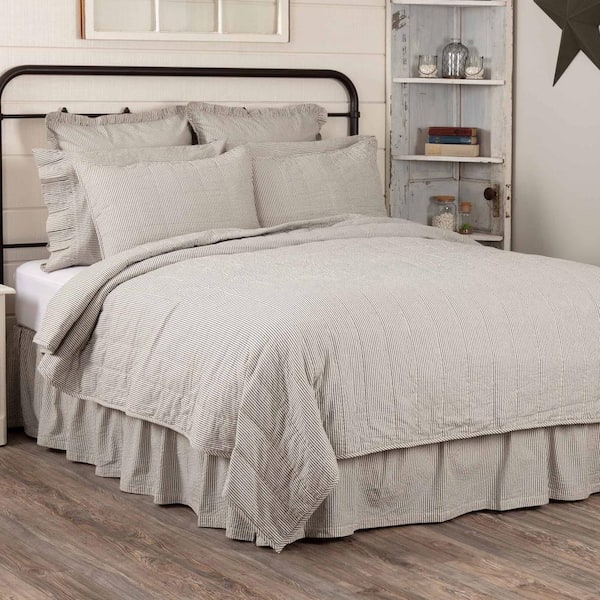 VHC BRANDS Hatteras Seersucker Blue Ticking Stripe California King Cotton Quilt Coverlet
