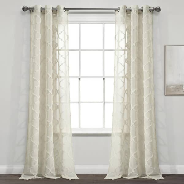 Lush Decor Neutral Avon Trellis 38 in. W x 84 in. L Rod Pocket Grommet Sheer Window Curtain Panels (Pack of 2)