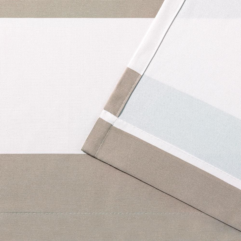 Taupe and White Cotton-Polyester Cabana Stripe Grommet Curtains