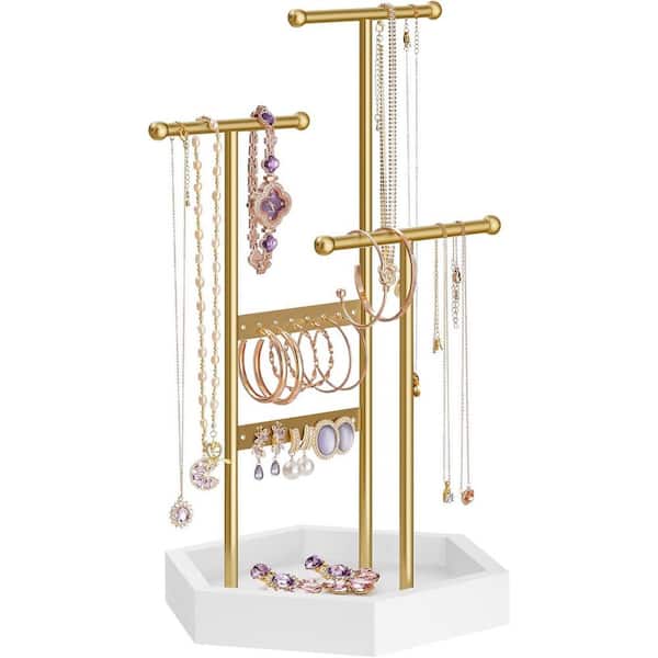 Pale Gold 8 in. x 14 in. Metal Modern Jewelry Display Stand