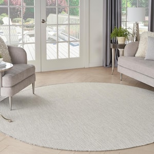 Courtyard Ivory/Silver 6 ft. x 6 ft. Round Solid Geometric Contemporary Indoor/Outdoor Area Rug