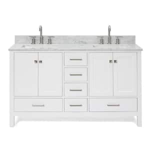 Cambridge 61 in. W x 22 in. D x 35.25 in. H Vanity in White with White Marble Vanity Top with Basin