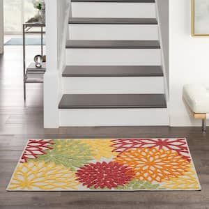 Aloha Red Multi Colored 3 ft. x 4 ft. Floral Contemporary Indoor/Outdoor Patio Kitchen Area Rug