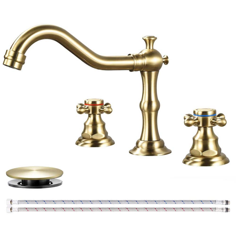 2 Handles 8 in. Widespread Bathroom Faucet 3-Hole Bathroom Sink Faucet With Pop-up Drain in Brushed Gold price history on PriceWatchPro