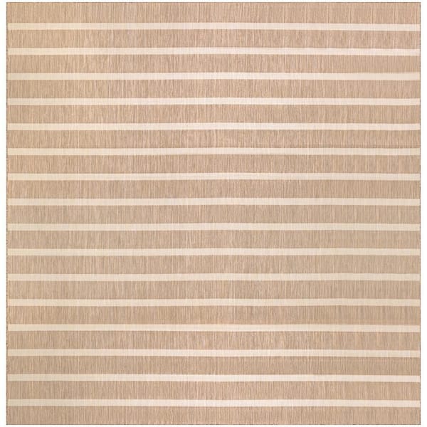 Positano Beige Ivory 10 ft. x 10 ft. Stripes Contemporary Square Area Rug
