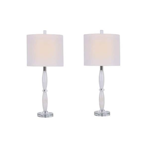 Fangio Lighting 27 in. Marble Stacked Taper Indoor Table Lamp Set with Decorator Shade and (Set of 2)